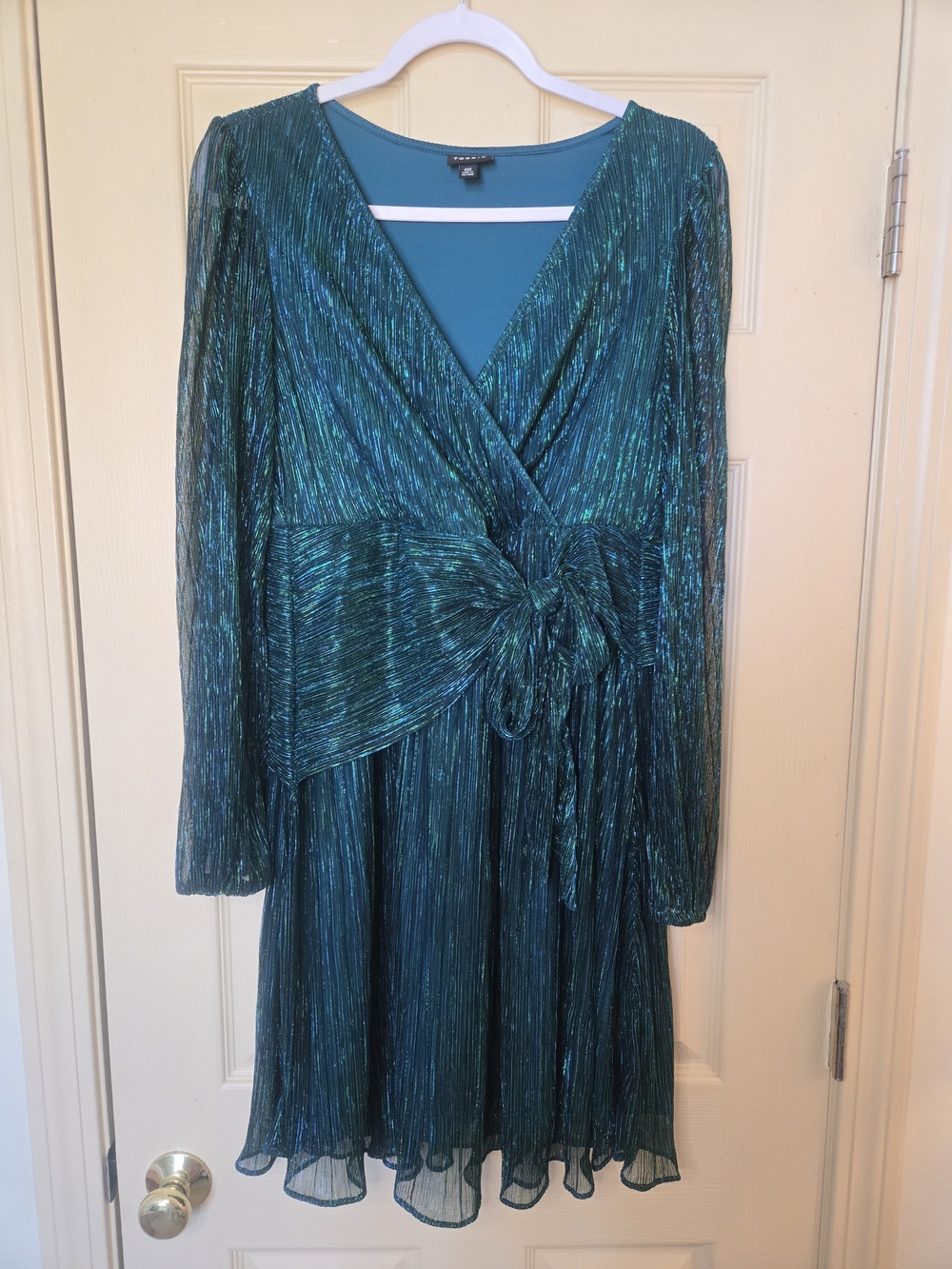 torrid Teal Shimmer Wrap Midi Dress with Tie Waist